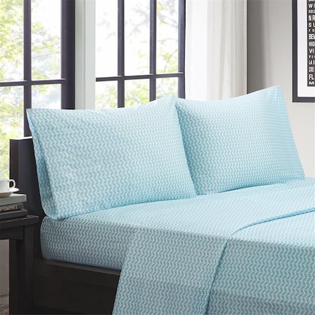 Intelligent Design Chevron Microfiber Printed Sheet Set, Aqua - Twin Size ID20-300